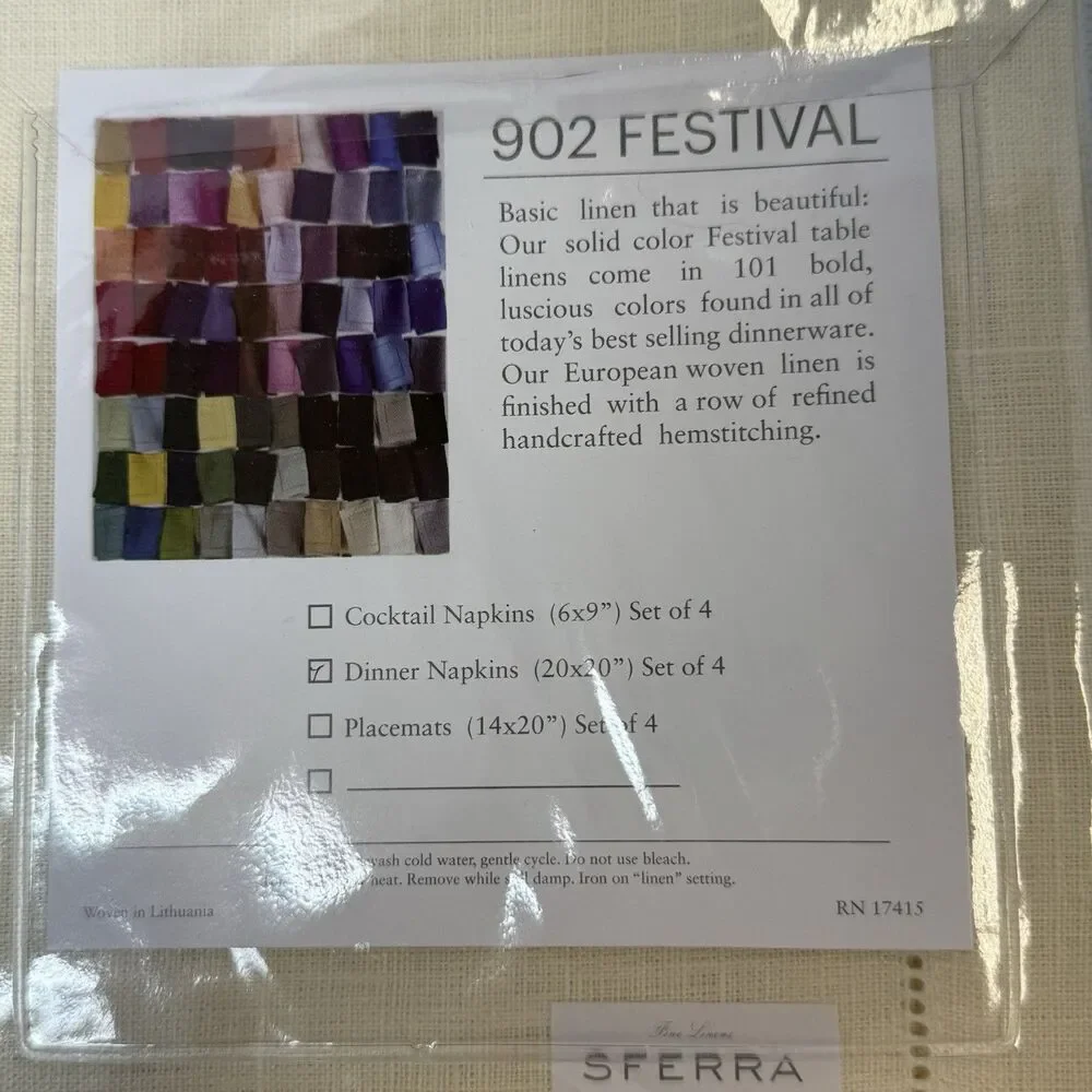SFERRA 902 Festival Pure Linen 20”x20” Dinner Napkins Eggshell 2 Sets Of 4 New